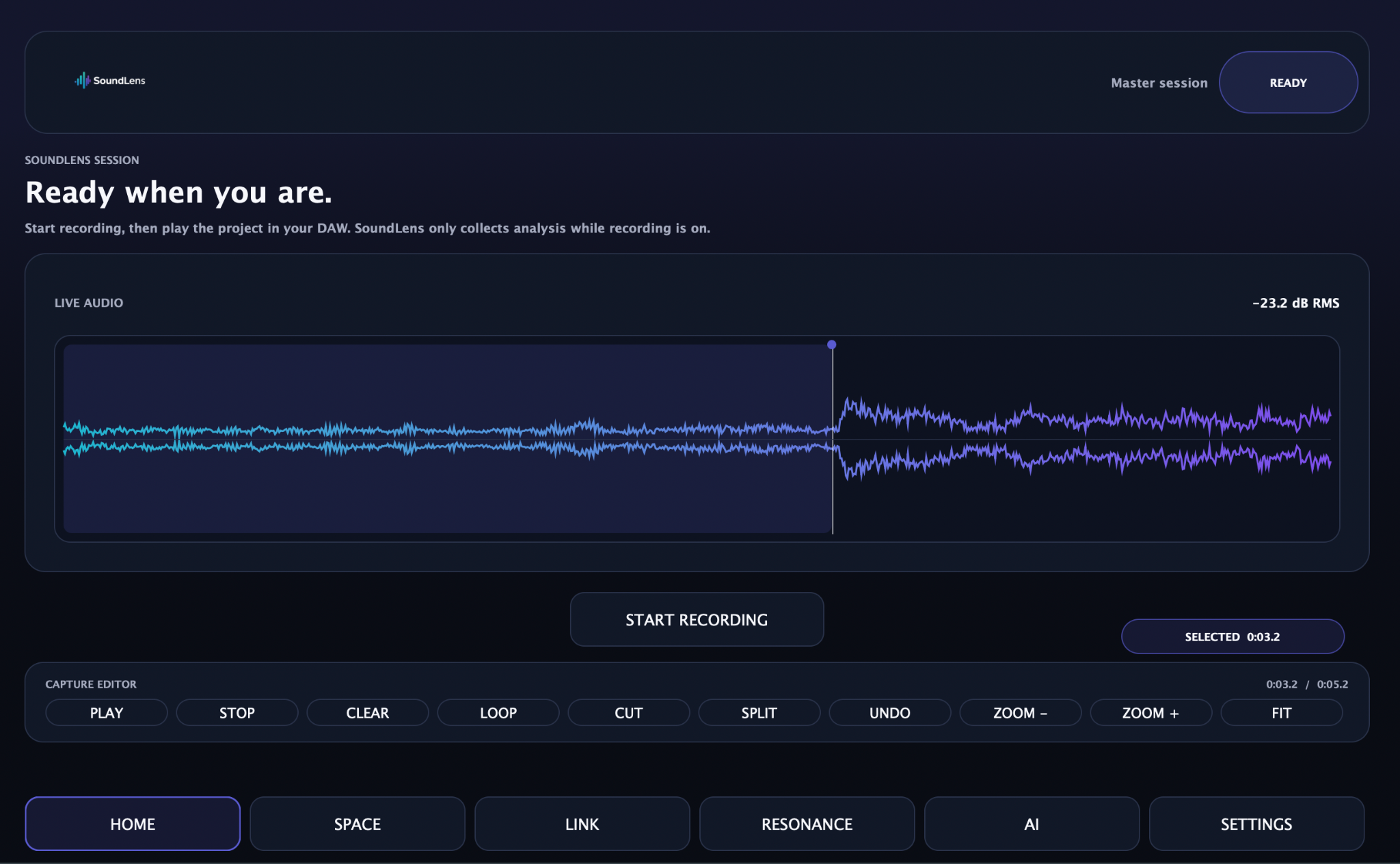 SoundLens plugin running inside the DAW